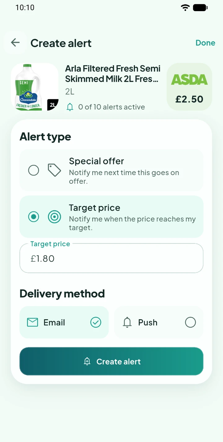 Set a target price and delivery method