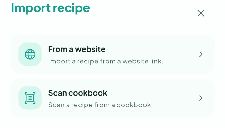 Choose how to import a recipe
