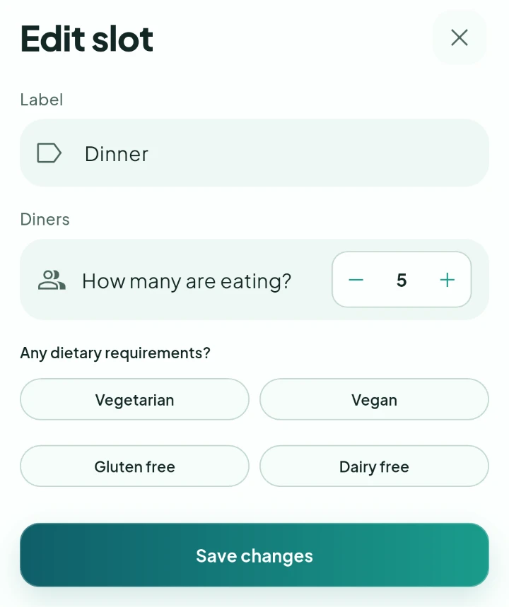 Change the diner count for one meal