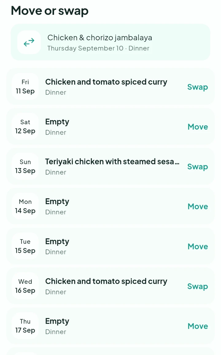 Move or swap a planned meal