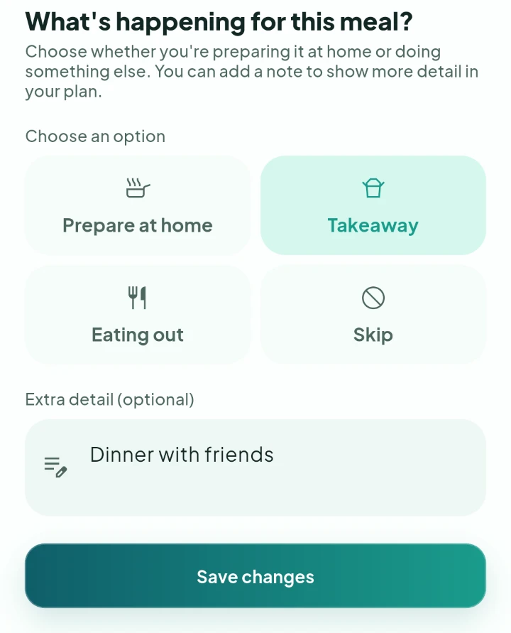Choose Takeaway, Eating out or Skip