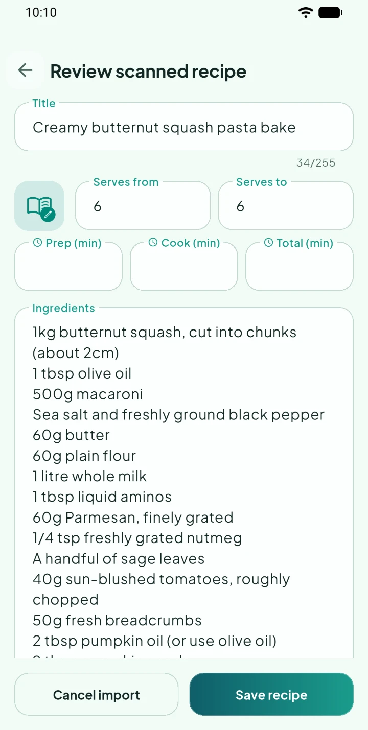 Check the recipe before saving