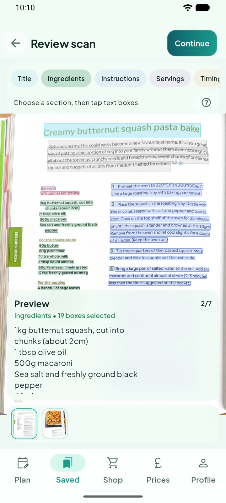 Review the sections scanned from the page
