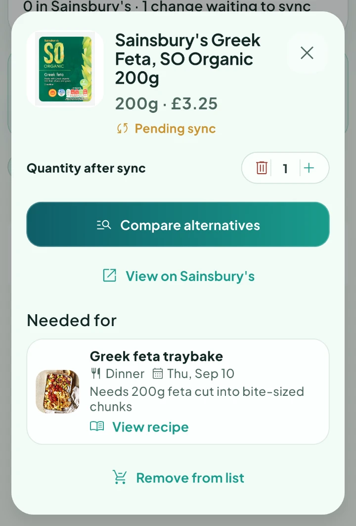 Open Compare alternatives from a product