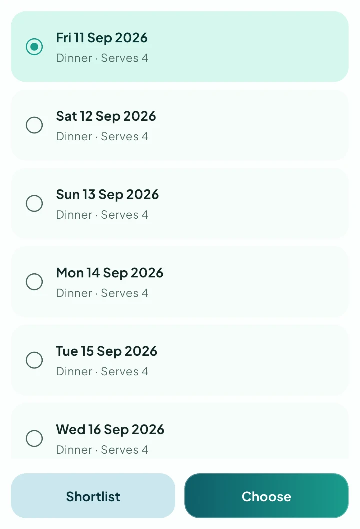 Choose when to have the saved meal