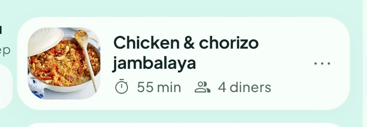 A chosen recipe in its dinner space