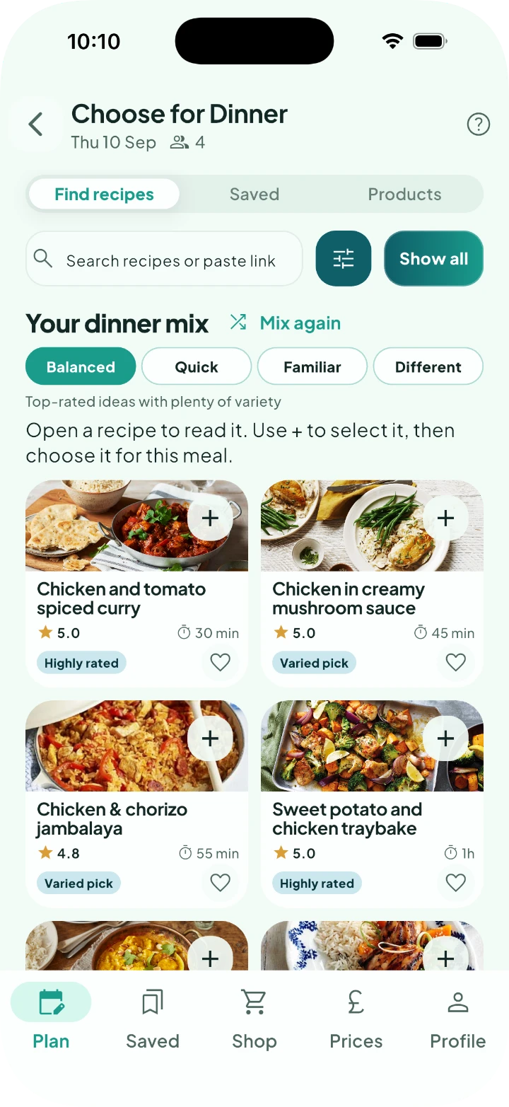 Browse your dinner mix
