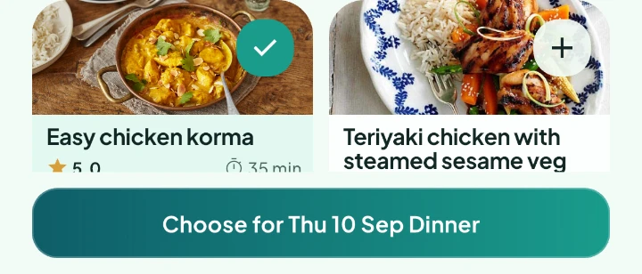 A selected recipe ready to choose