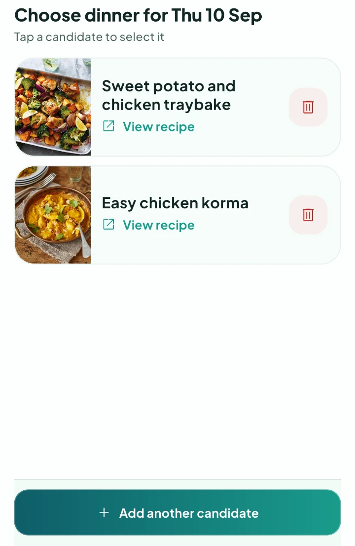 Two alternatives shortlisted for one meal