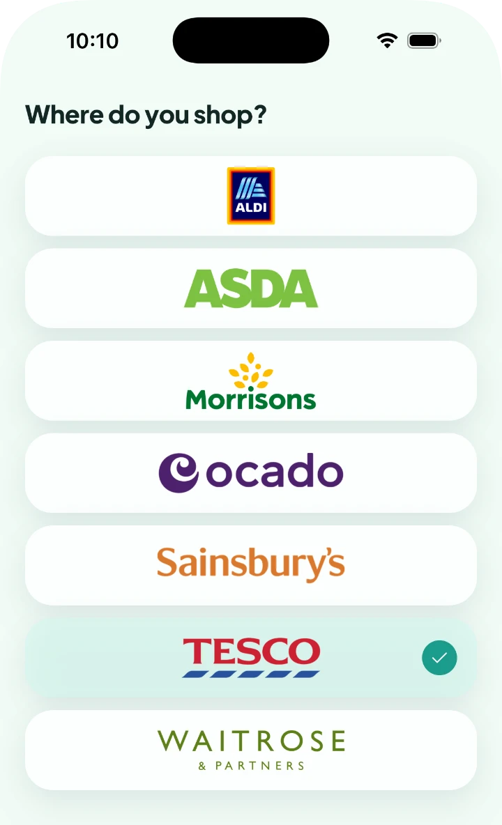 Choose your supermarket during setup