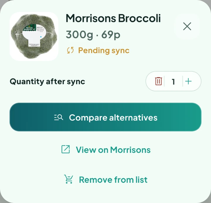 A product with a pending quantity change