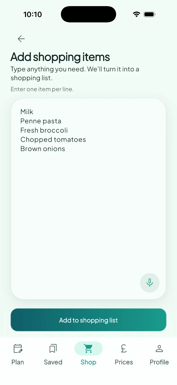 Silflay shopping list on iPhone